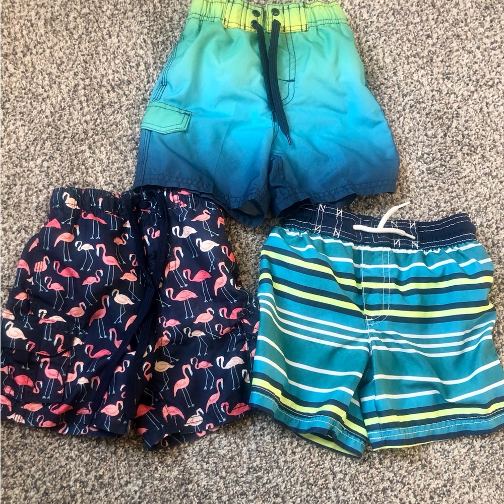 Boys 3-Pack Swim Shorts - Teal Ombre, Navy Flamingo, Blue Stripe